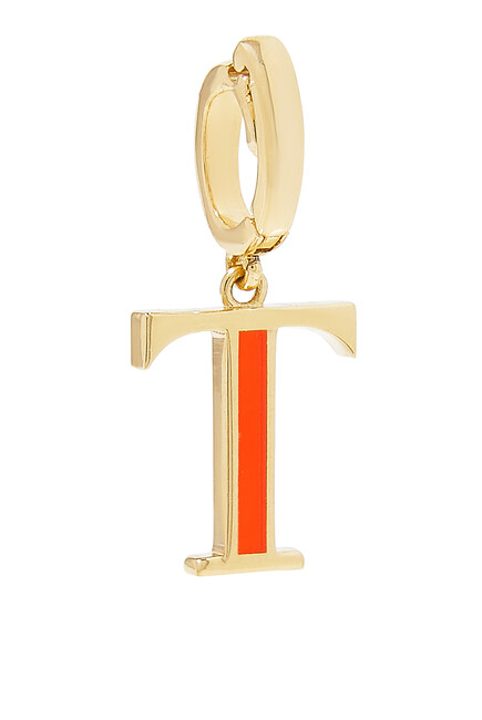 English Letter T Charm, 18k Yellow Gold